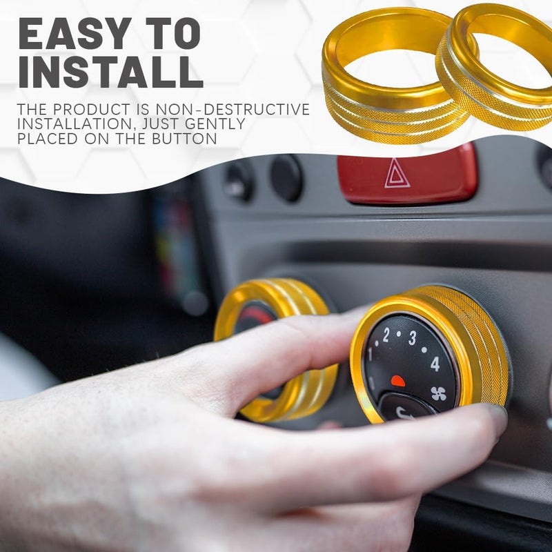 DWARFOO 3PCS Air Conditioner Switch Button Knob Cover, Aluminum Alloy A/C Decal Trim Rings, Car Interior Decor Accessories AC Climate Control Knob Outer Ring Replacement for Dodge Challenger Durango 2015-2022 - Image 4